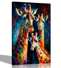 Giraffe Family Portrait Abstract Canvas Wall Art Prints for Living Room Pictures