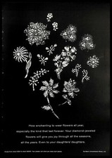 1966 De Beers Diamond Jewelry Vintage PRINT AD Brooches Floral Design