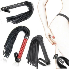 PU Leather Handle Tassel Spanking Whip for Couples Flogger Crop Slave Adult Game