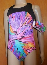 Gymnastic RacerBack Print Leotard Black Tankstrap Child Sz over 80 available USA