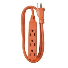 3' Grounded 3-Outlet Trinector Orange Extension Cord 16/3 Power Cord Triple-Tap