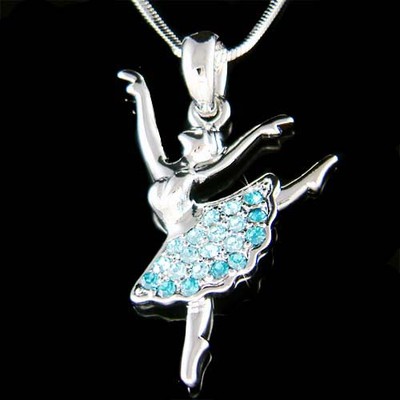 ~Blue BALLERINA made with Swarovski Crystal The Nutcracker Ballet Dance Necklace
