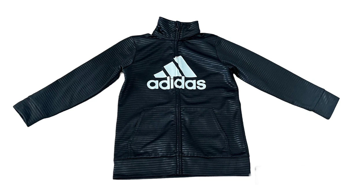 Adidas Girls Lightweight Track Jacket Black Shiny Stripes Size 7