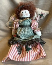 16” Country Angel Rag Doll Red Striped Dress And Green Gingham Pettifor No Tags