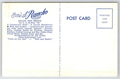 Postal Hotel El Rancho Gallup Nuevo México Carretera Ruta 66 - Imagen 2 de 2