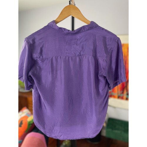 First In Line Silk Top Button Down Short Sleeve Purple Shirt Size L - Picture 3 of 3