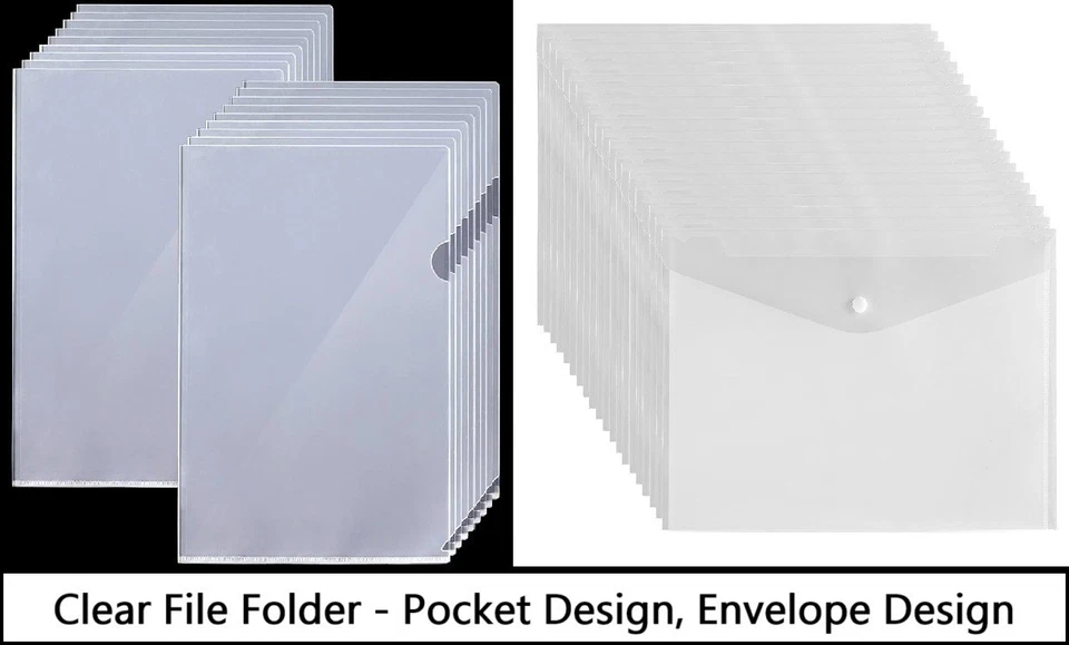 Clear File Folder Organizer L-Shaped Pocket Envelope Design Reusable - Image 1 of 1