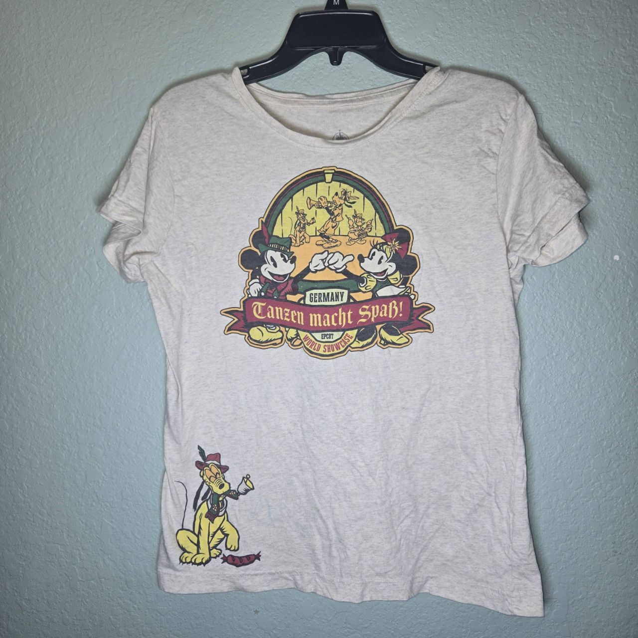 Disney Parks Epcot World Showcase Germany Mickey Minnie Beige T-Shirt Womens L