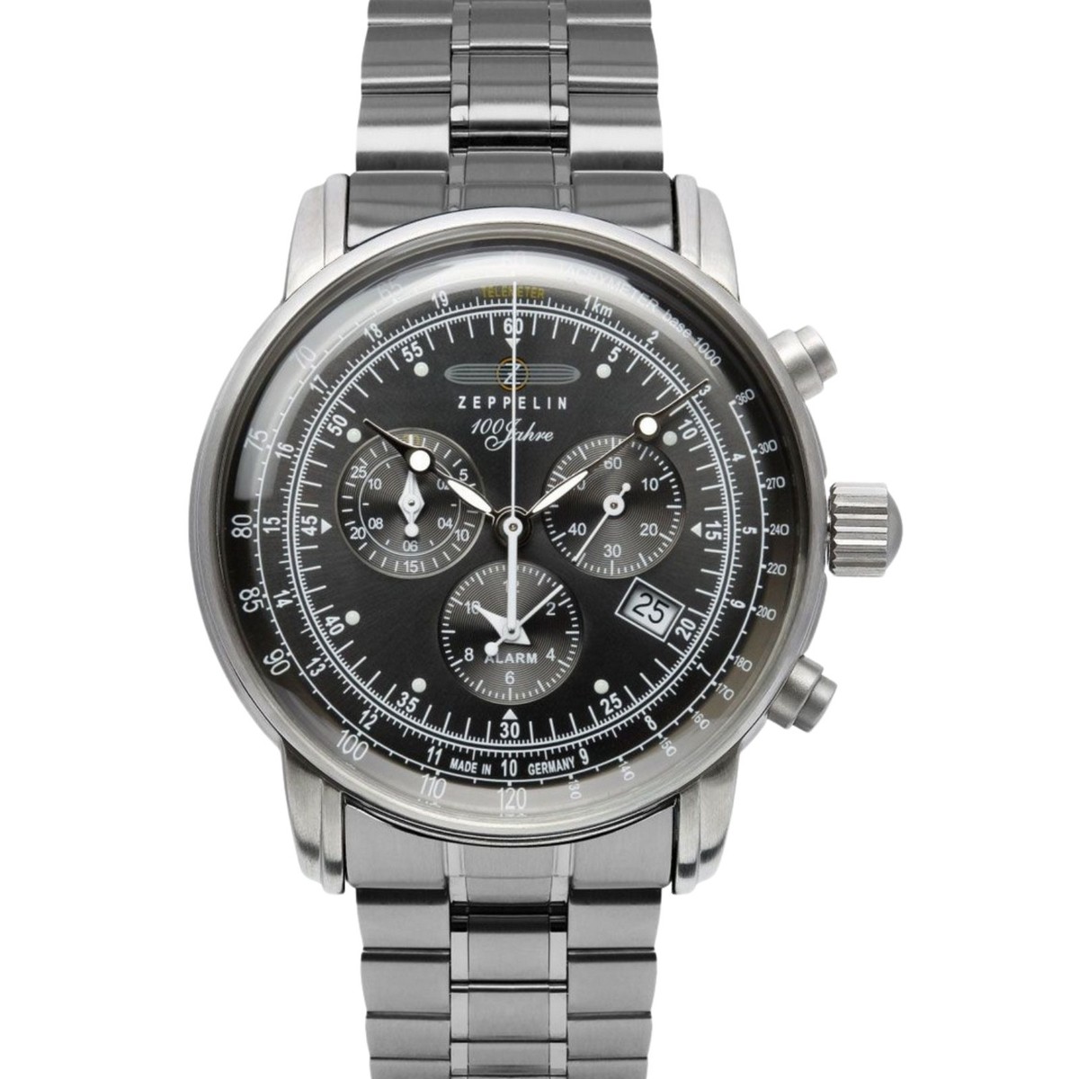Zeppelin Black Dial Men's Watch Alarm 100 Years Chronograph Date