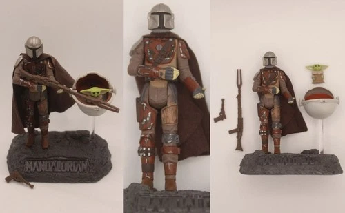 Star Wars Custom Vintage Kenner Style 3.75 The Mandalorian-Damage & Grogu w/Base