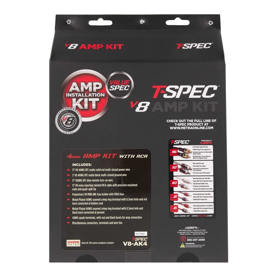 KIT DE CABLEADO AMPLIFICADOR 1500W T-SPEC V8 4 AWG 100% OFC (COBRE LIBRE DE OXÍGENO) con RCA Foto 2 de 4