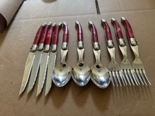 LAGUIOLE Flatware Silverware Red swirl Handles - 10 Pieces