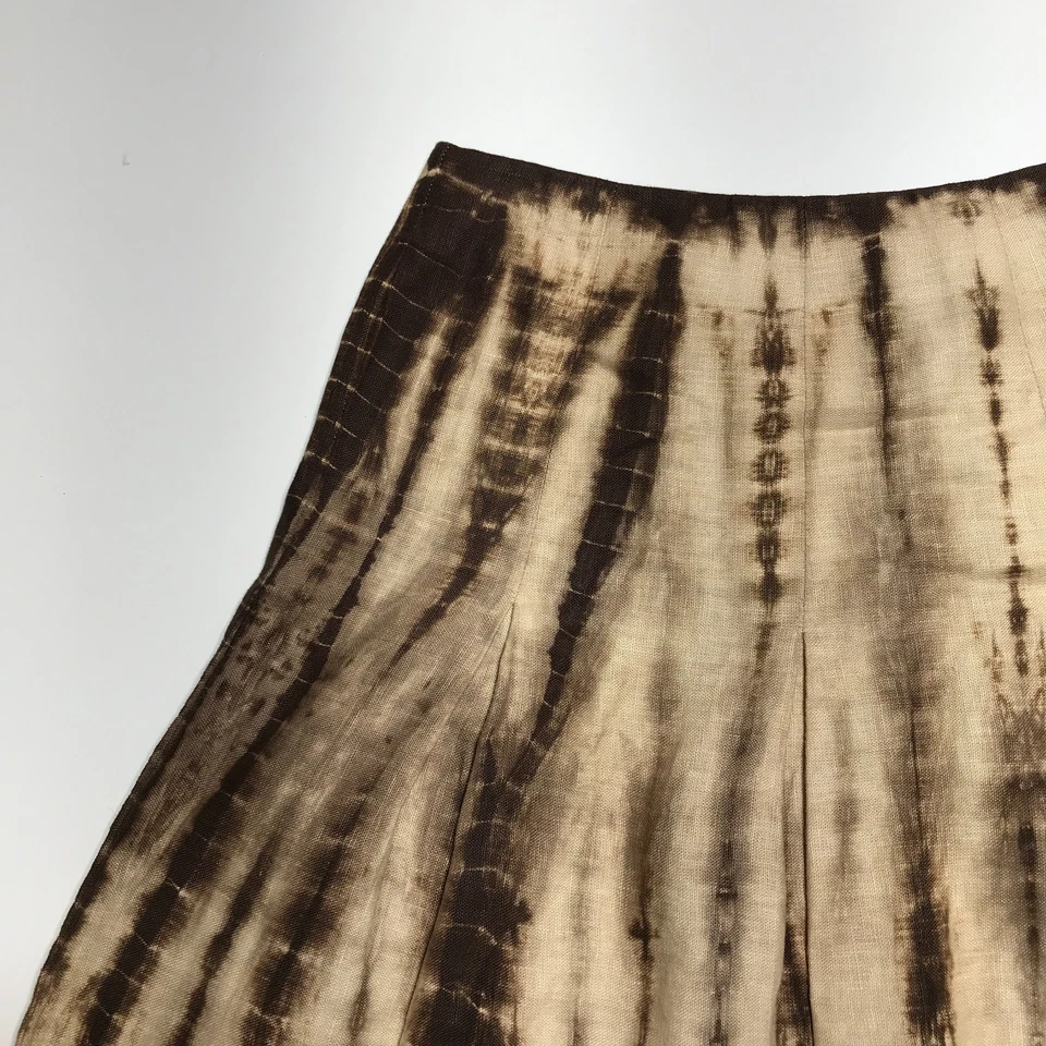 Michael Kors Skirt Womens 8 Tie-Dyed Brown Tan 100% Linen A-Line Beach Vacation - Image 3 of 4