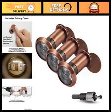 Antique Bronze Door Peephole Viewer - 200  Wide Angle, Easy Install, 3 Pack with