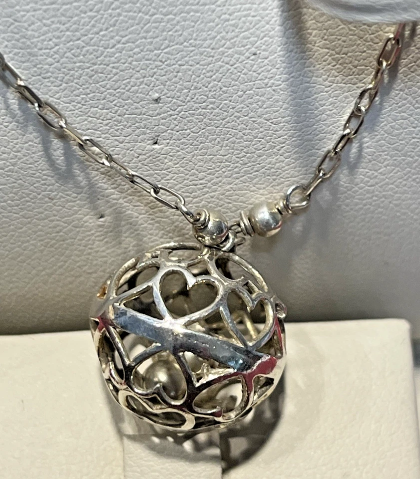Vtg Sterling Silver 925 Italy Jingle Sphere OpenArt Pendant Necklace & Cable Ch - Image 3 of 4
