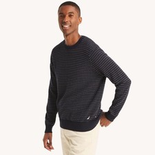 New Nautica Jacquard Blue White Men Crew Neck Sweater Size XL