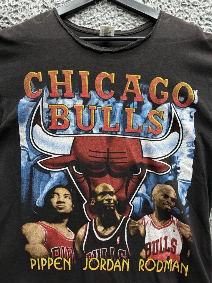 Camisa bootleg de rap de los Chicago Bulls 1996 puntada única Jordan Rodman Pippen grande Foto 4 de 4