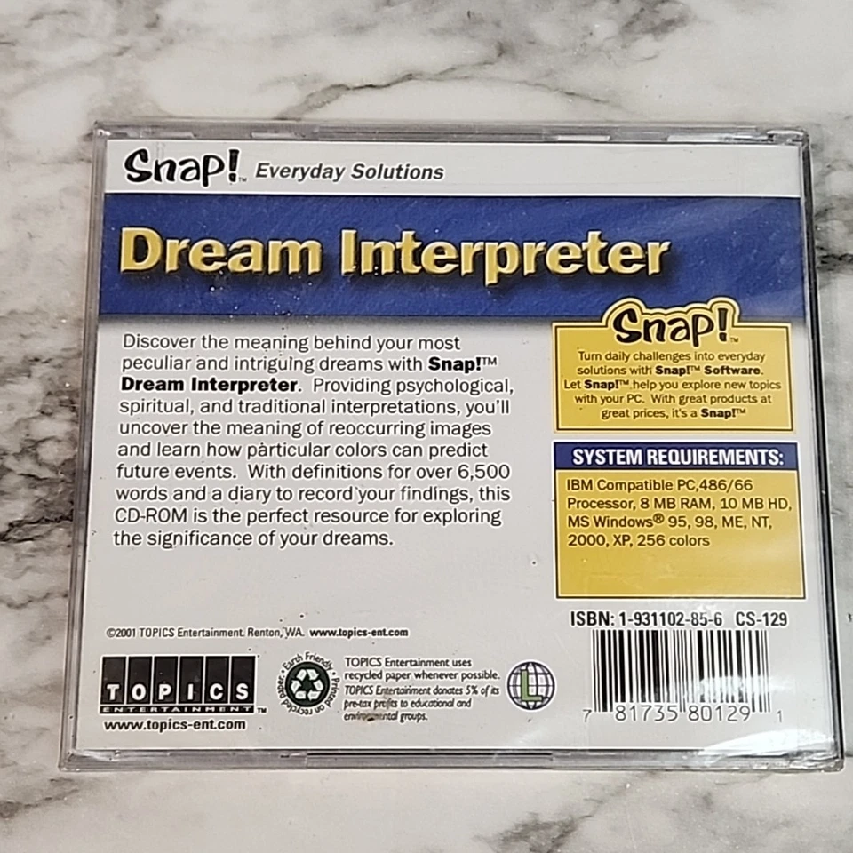 Dream Interpreter Computer Disc, (For PC, 2001), Topics Snap! Sealed 189 - Image 4 of 4