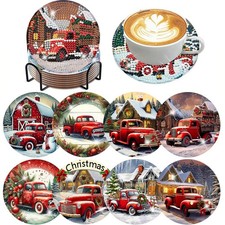 ijbnhd 8 PCS Christmas Diamond Art Coasters K...