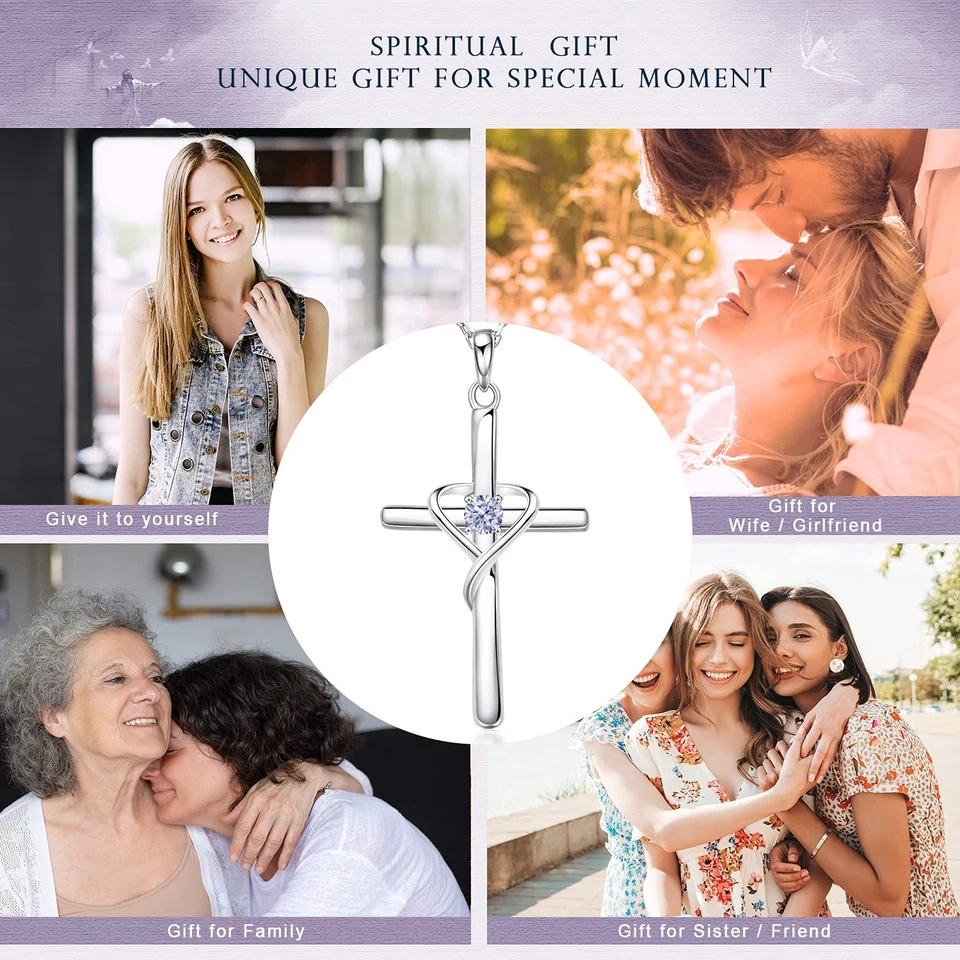 Collar cruz de plata esterlina 5A circonita cúbica piedra de nacimiento de junio para mujeres hombres vacaciones Foto 2 de 4