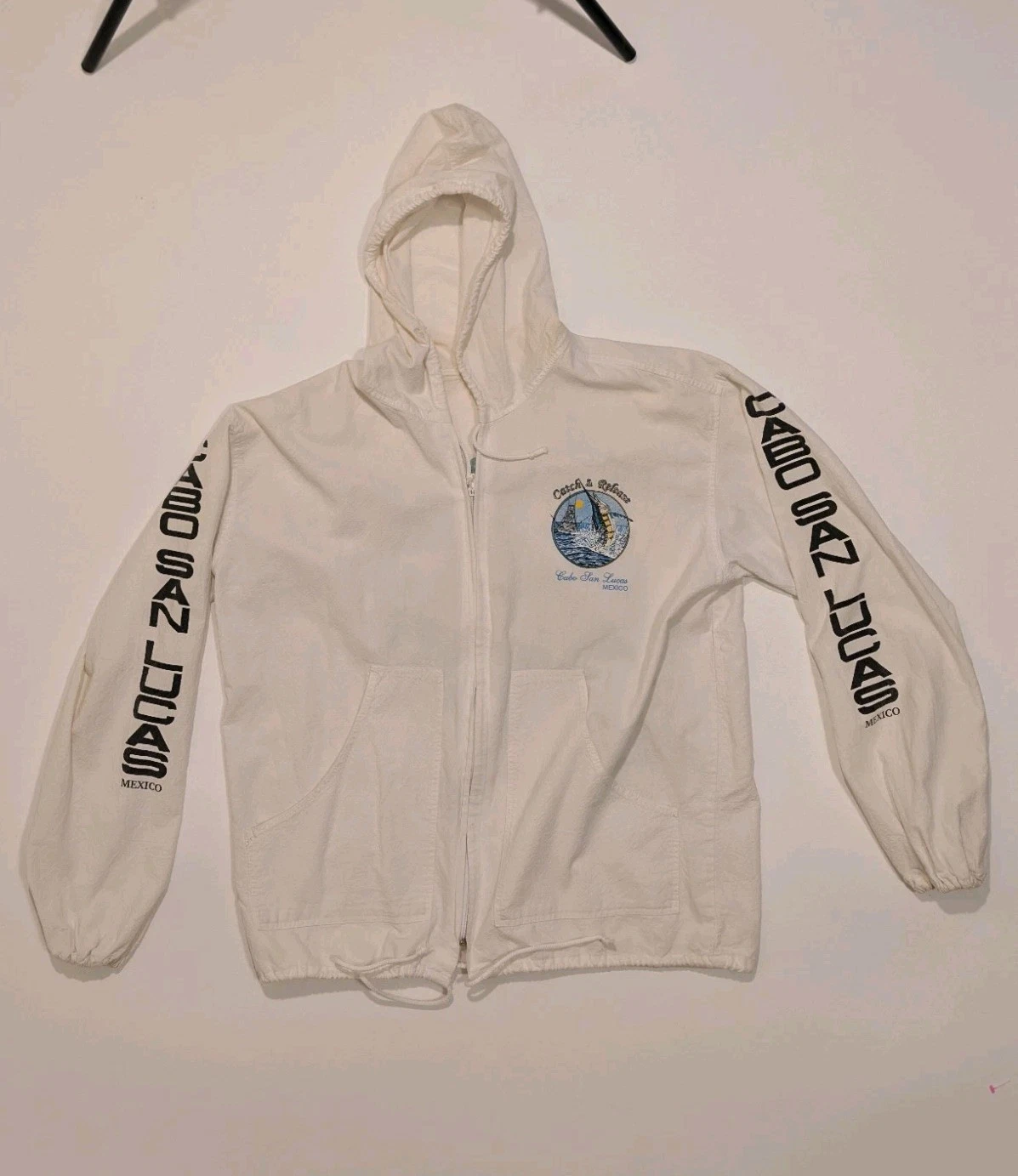VTG Yacht Club Windbreaker Jacket Adult M Cabo Fishing Sailing 90s Hooded Zip