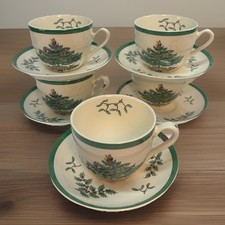 Spode China Coffee Tea Set Christmas Tree 5 Cups  6 Saucers EUC Very Clean 