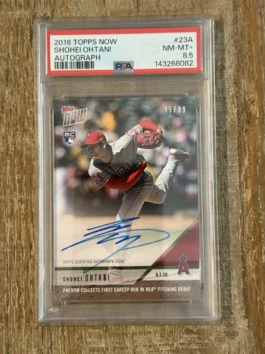 2018 Topps Now Shohei Ohtani Rookie Autograph Pitching 45/99 PSA 8.5