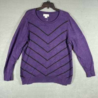 Liz Claiborne Women's XL Purple Black Chevron Stripe 100% Cotton Pullover