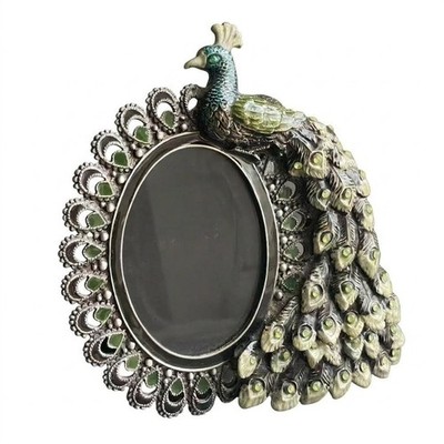 Pier 1 Vintage Peacock Picture Frame Pewter Metal Jeweled Enamel Photo 2.5''x3.5''