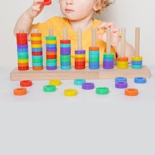 Wooden Color Sorting Stacking Toys Learning Puzzles Preschool Educational