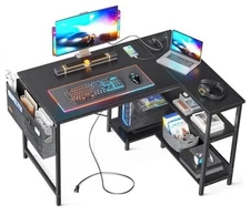  40 Inch Small L Shaped Gaming Computer Desk with Power Outlets, 40 inch Black
