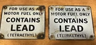 2 Vintage 1940s Gas Pump Porcelain Motor Fuel Only Contains Lead Tetraethyl (16D