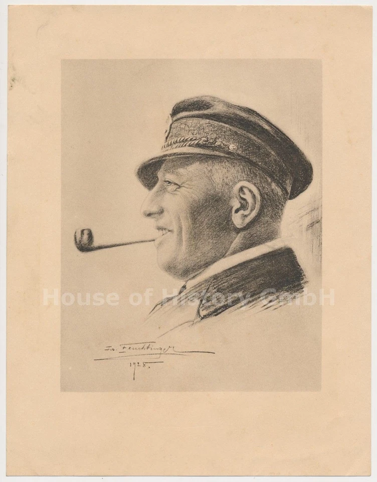 147173: Graf Luckner, Profil Lithografie von "Frz. Feuchtinger 1928"