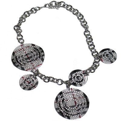 Stunning RESIN silver plaid STATEMENT chunky link necklace