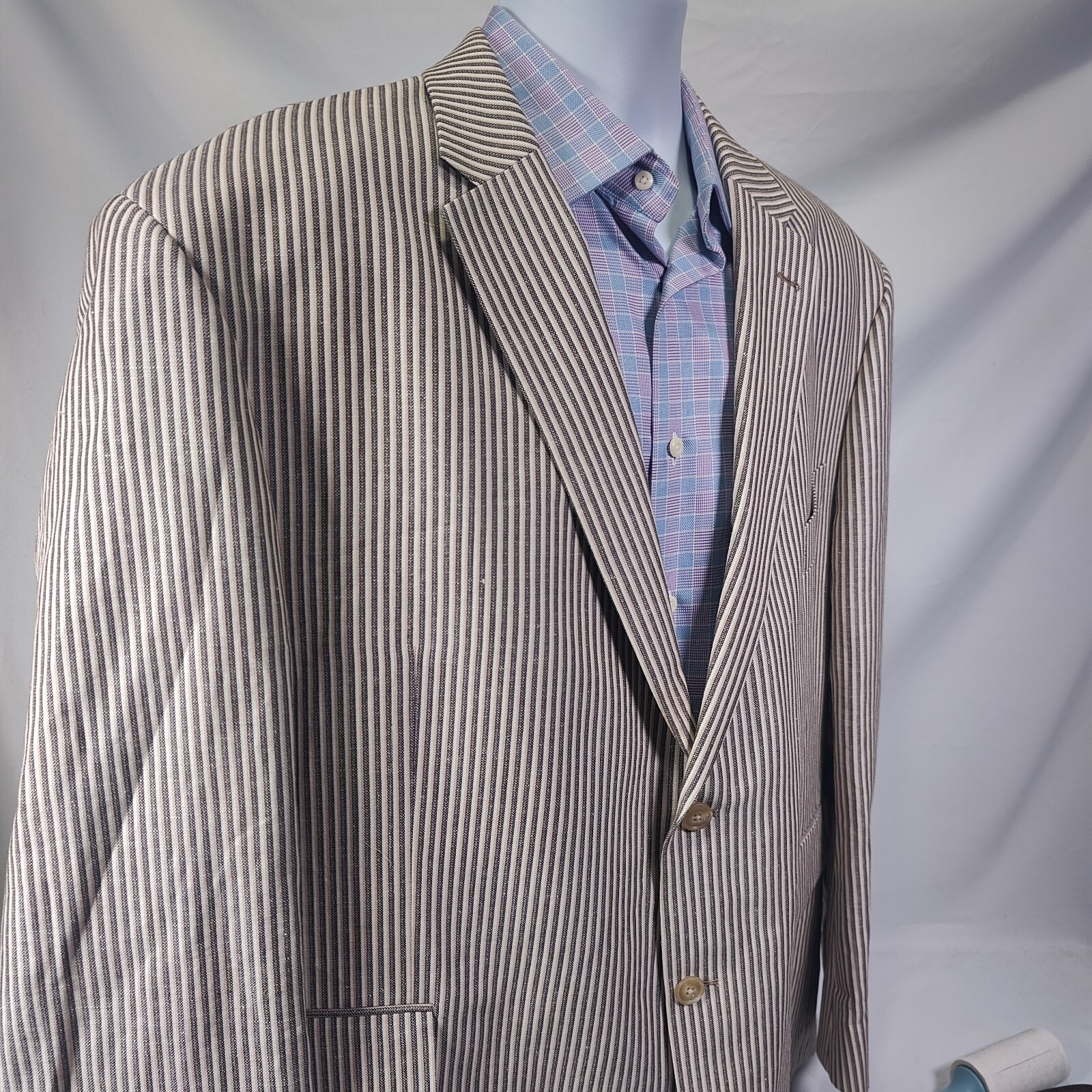 J. Peterman Blazer Mens 52R Linen Blend 2 Btn Stripe Jacket Sport Coat