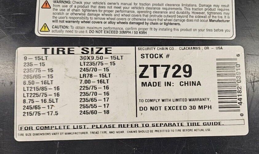 SCC Super Z LT Truck SUV Snow Tire Cable Chains Traction ZT729 for sale