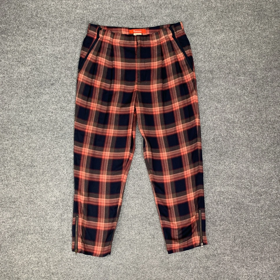 Pantalones Cartonnier Mujer 6 Multi Cómodos Cuadros Tobillo Cremallera Mosca Cónico Anthropologie Foto 2 de 4