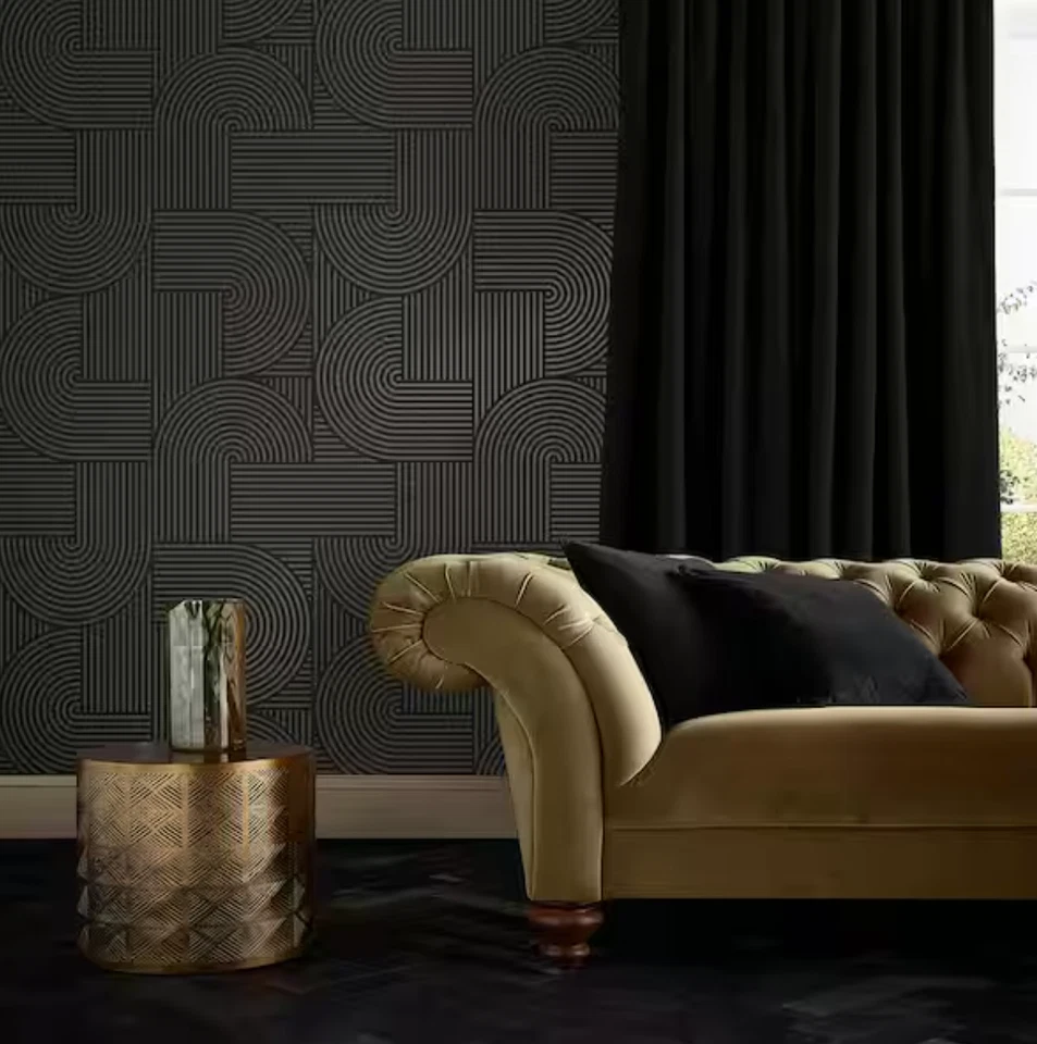 Черные обои Graham & Brown Centra 105 x 20,5 дюйма металлик золото - Изображение 3 из 4