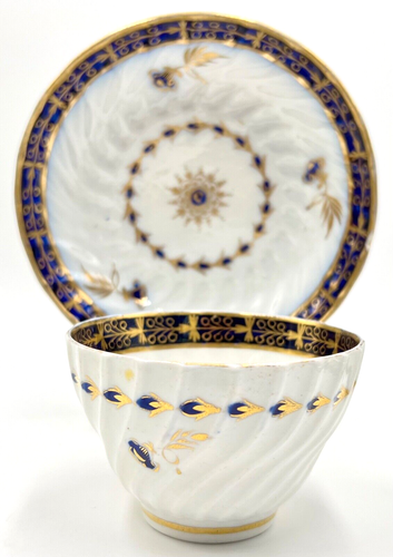 ANTIQUE EARLY WORCESTER BELLFLOWER TEA BOWL & SAUCER, DR WALL? FLIGHT BARR? - Picture 8 of 16