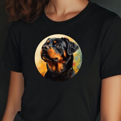 Women's Rottweiler Portrait Motif Cotton T-Shirt Size XS to 3XL