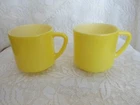 Two Vintage Federal Milk Glass With Fired On Yellow Coffee Cups