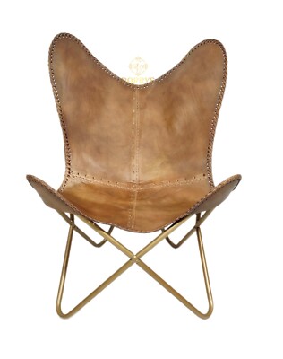 PARRYS LEATHER WORLD Schmetterlingssessel Indian Handarbeit Leder Eisenrahmen