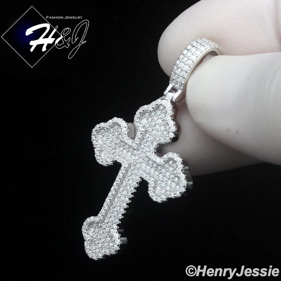 COLGANTE CRUZ MOISSANITA 3D PLATA ESTERLINA 925 SÓLIDA PARA HOMBRE*MP496 Foto 3 de 4