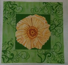 JP Yellow Poppy Green Swirl Handpaint Needlepoint Canvas