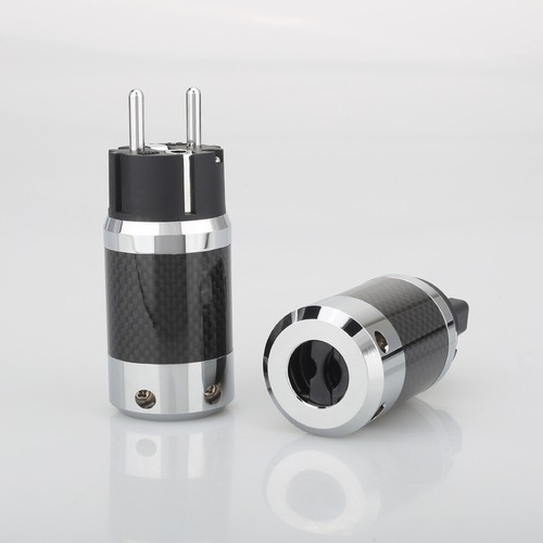 Par de enchufes de fibra de carbono CA Schuko enchufes de alimentación enchapados en rodio para cable de alimentación hágalo usted mismo - Imagen 4 de 8