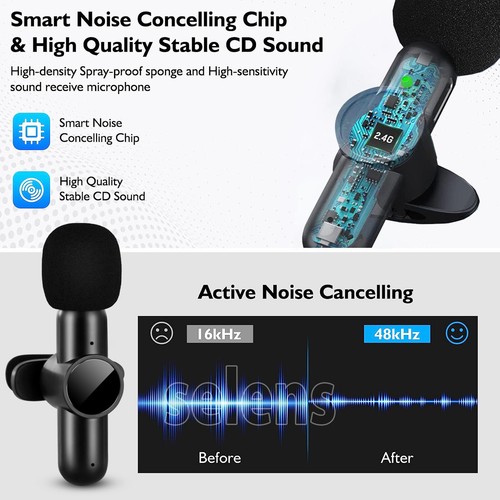 Wireless Lavalier Microphone For Phone Android iPhone ipad Vlog Live Stream Mic - Picture 6 of 15