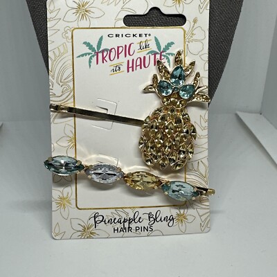Cricket Gold-Tone Crystal Pineapple Bling Hair Clip & Flower New On Card