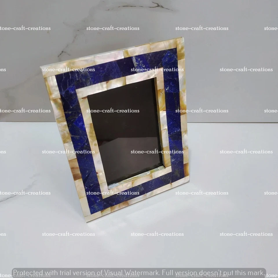 Marco de fotos de lapislázuli y madreperla/marco de fotos de piedras preciosas naturales Foto 2 de 4