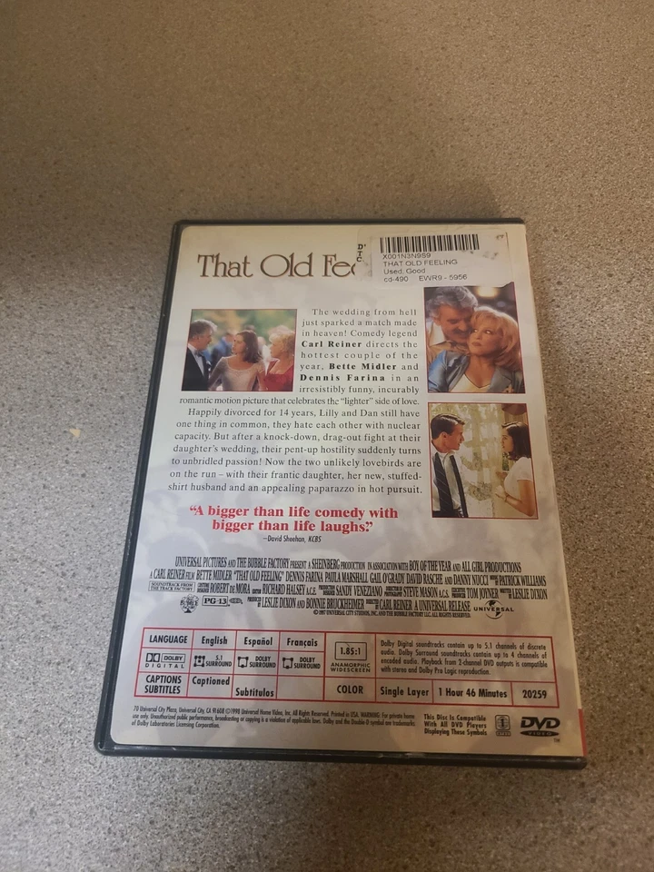 That Old Feeling DVD Bette Midler Dennis Farina Widescreen Edition Foto 2 de 4