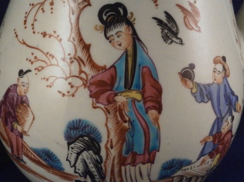 Antique 18thC Liverpool Porcelaine Chinoiserie Scène Coffee Pot Lamp Scenic - Photo 6 sur 9
